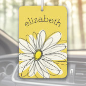 黄色と白のお洒落デイジーとカスタム文字 カーエアーフレッシュナー