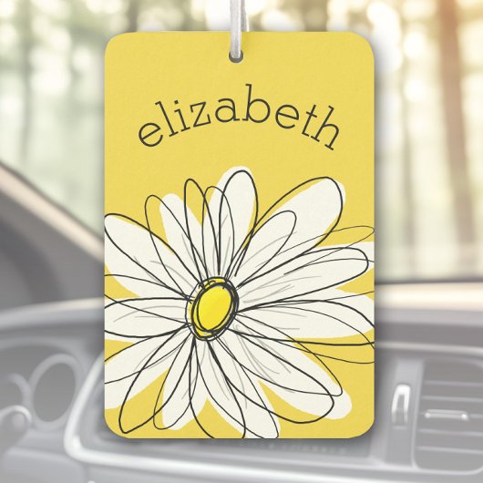 黄色と白のお洒落デイジーとカスタム文字 カーエアーフレッシュナー