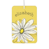 黄色と白のお洒落デイジーとカスタム文字 カーエアーフレッシュナー (正面)