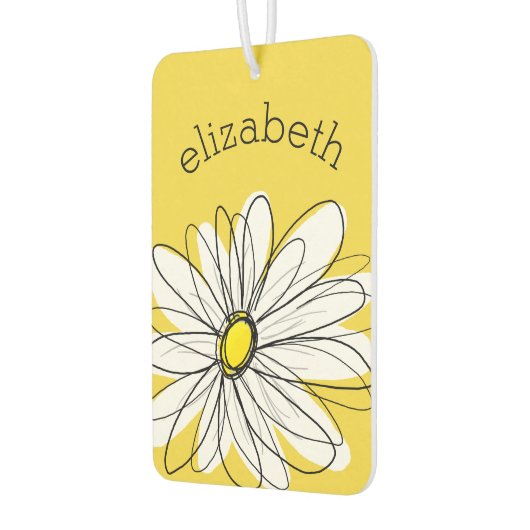 黄色と白のお洒落デイジーとカスタム文字 カーエアーフレッシュナー (左)