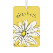 黄色と白のお洒落デイジーとカスタム文字 カーエアーフレッシュナー (裏面)