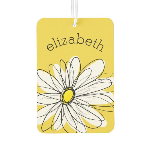 黄色と白のお洒落デイジーとカスタム文字 カーエアーフレッシュナー (裏面)