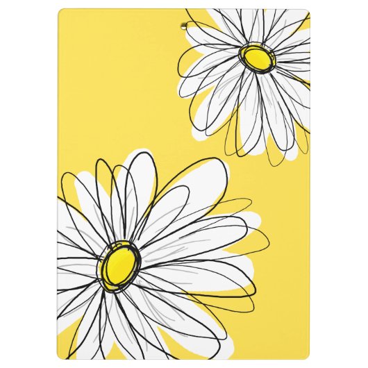 黄色と白のお洒落デイジーとカスタム文字 クリップボード (裏面)