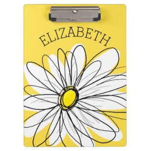 黄色と白のお洒落デイジーとカスタム文字 クリップボード