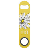 黄色と白のお洒落デイジーとカスタム文字 スピード栓抜き (裏面)