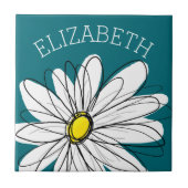 黄色と白のお洒落デイジーとカスタム文字 タイル (正面)