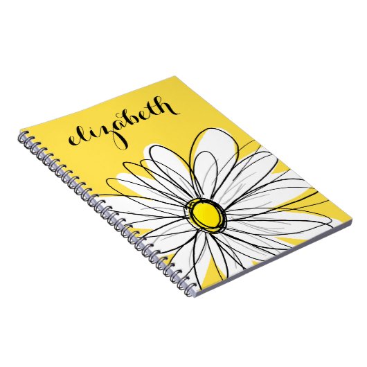 黄色と白のお洒落デイジーとカスタム文字 ノートブック (右側)