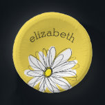 黄色と白のお洒落デイジーとカスタム文字 ペーパーボウル<br><div class="desc">禅とヒバお洒落スターの芸術作品。名前、モノグラムまたは他の文字を追加でカスタムきる。変更をもし行うには、アクリックートをのまわりにボタンに移す必要カスタマイズがある。</div>