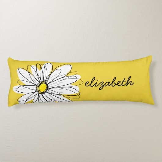 黄色と白のお洒落デイジーとカスタム文字 ボディピロー (裏面)