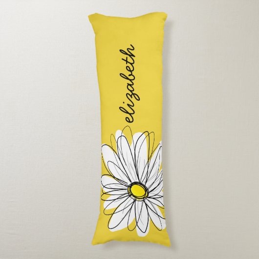 黄色と白のお洒落デイジーとカスタム文字 ボディピロー (正面縦)