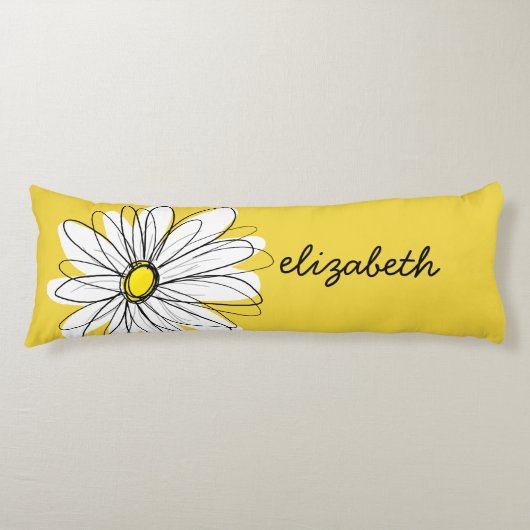 黄色と白のお洒落デイジーとカスタム文字 ボディピロー (正面)