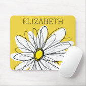 黄色と白のお洒落デイジーとカスタム文字 マウスパッド (マウス)