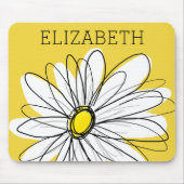 黄色と白のお洒落デイジーとカスタム文字 マウスパッド (正面)