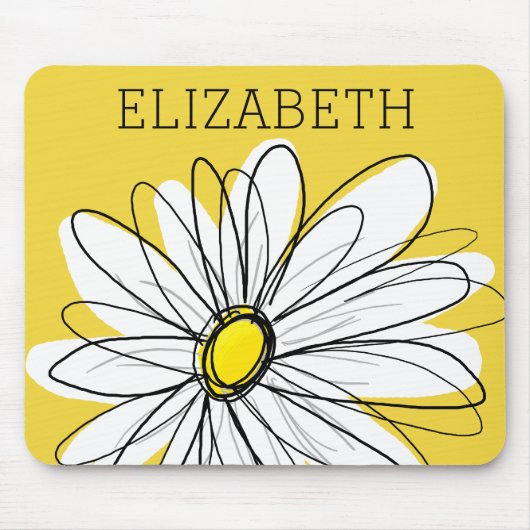 黄色と白のお洒落デイジーとカスタム文字 マウスパッド (正面)