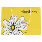 黄色と白のお洒落デイジーとカスタム文字 ラージペーパーバッグ (裏面)