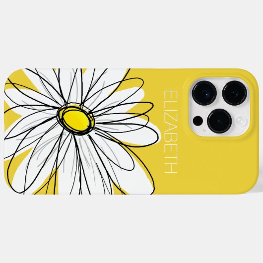 黄色と白のお洒落デイジーとカスタム文字 Case-Mate iPhoneケース (裏面 (横))