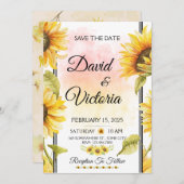 黄色と白のひまわりフローラ結婚屋外 招待状 (正面/裏面)
