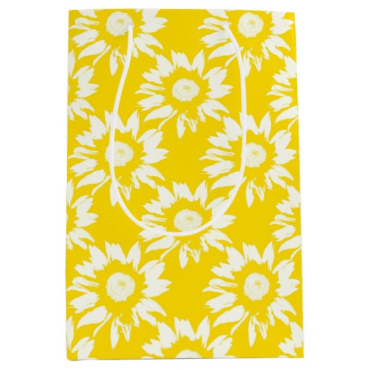 黄色と白のひまわり ミディアムペーパーバッグ (正面)
