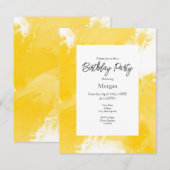 黄色と白のアブストラクトモダンブラシストローク 招待状 (正面/裏面)