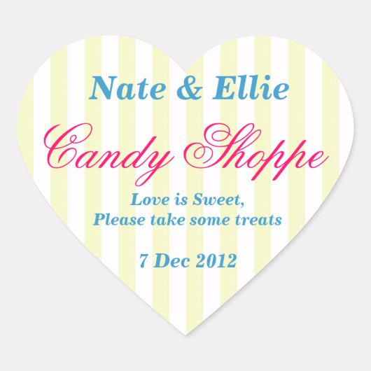 黄色と白のキャンディーショップシール ハートシール (正面)