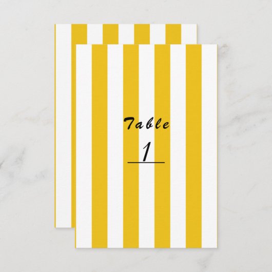 黄色と白のストライプのモダンなテーブルナンバー 招待状 (正面/裏面)