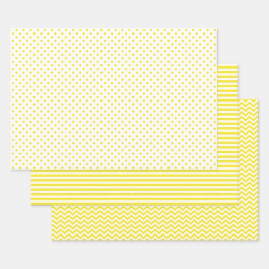 黄色と白のストライプ水玉模様 ラッピングペーパーシート (セット)