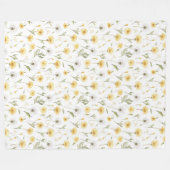 黄色と白のタンポポの花 フリースブランケット (正面(横))