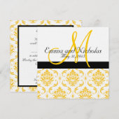 黄色と白のダマスク結婚式招待状 招待状 (正面/裏面)