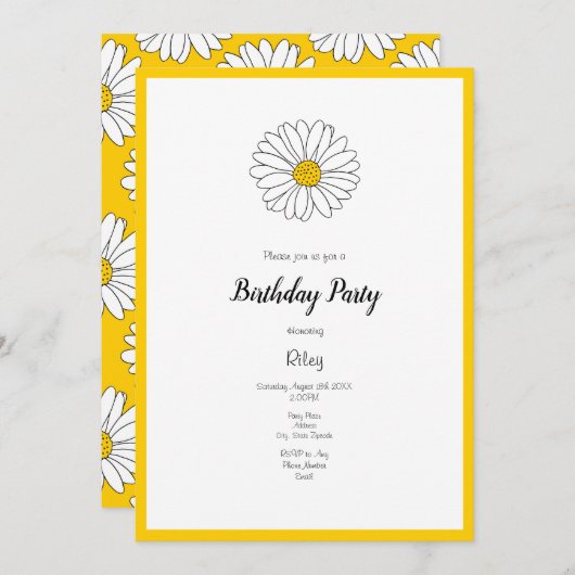 黄色と白のデイジーとパターン2 招待状 (正面/裏面)