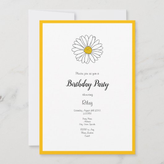 黄色と白のデイジーとパターン 招待状 (正面)