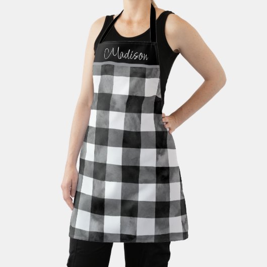 黄色と白のデイジーと水色の格子模様 エプロン (インサイチュ)