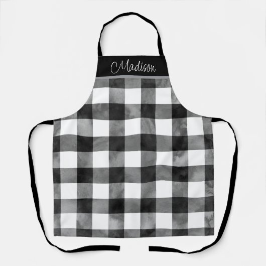 黄色と白のデイジーと水色の格子模様 エプロン (正面)