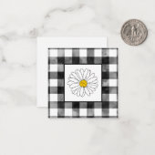 黄色と白のデイジーと水色の格子模様 ノートカード (正面/裏面インサイチュ)