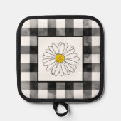 黄色と白のデイジーと水色の格子模様 鍋敷き (正面)