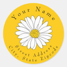 黄色と白のデイジーオンイエロー住所 シール