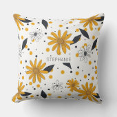 黄色と白のデイジーパター離れン クッション (正面)