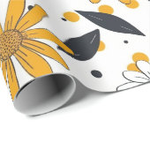 黄色と白のデイジーパター離れン ラッピングペーパー (ロールコーナー)