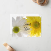 黄色と白のデイジーフラットサンキューノート ノートカード (正面/裏面インサイチュ)