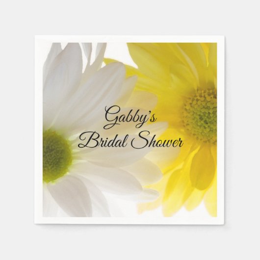 黄色と白のデイジーブライダルシャワー スタンダードカクテルナプキン (正面)