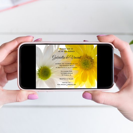 黄色と白のデイジー結婚ズ 招待状