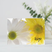 黄色と白のデイジー結婚式RSVP 出欠カード (スタンド正面)