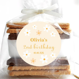 黄色と白のデイジー誕生日 ラウンドシール