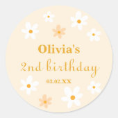 黄色と白のデイジー誕生日 ラウンドシール (正面)