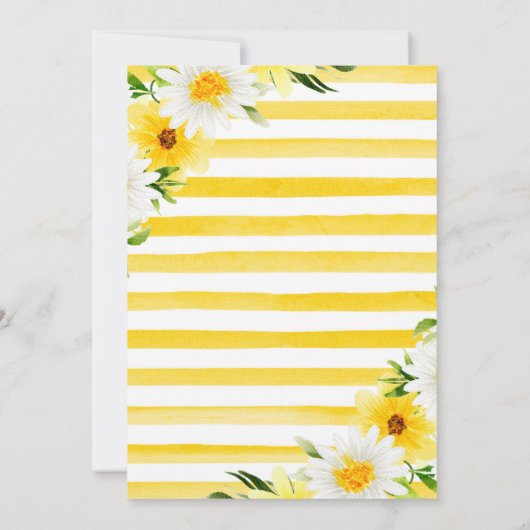 黄色と白のデイジー金ゴールドフレームブライダルシャワー 招待状 (裏面)