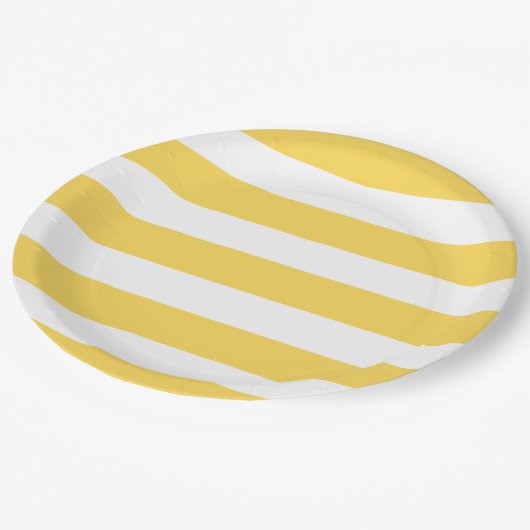黄色と白のデッキチェアのストライプ  ペーパープレート (アングル)