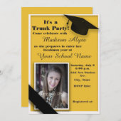 黄色と白のトランクカレッジのパーティー写真 招待状 (正面/裏面)