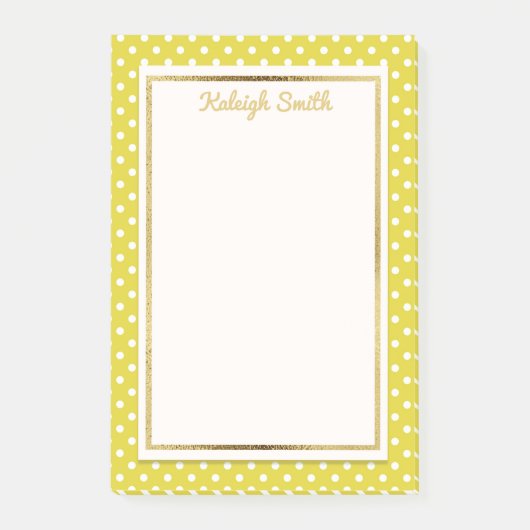 黄色と白のドット模様とゴールドの付箋 ポストイット (正面)