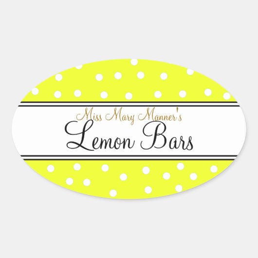 黄色と白のドット – ビジネス食品ラベル 楕円形シール (正面)