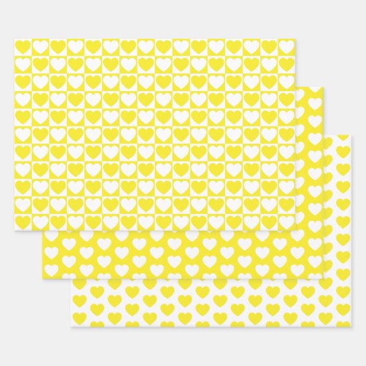 黄色と白のハート ラッピングペーパーシート (セット)