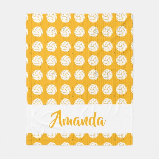 黄色と白のバレーボールのパターン フリースブランケット (正面)